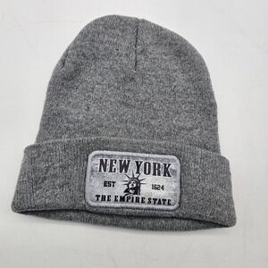 New York Empire State Hat Beanie Gray Cuffed Patch Statue Liberty One Size Mens